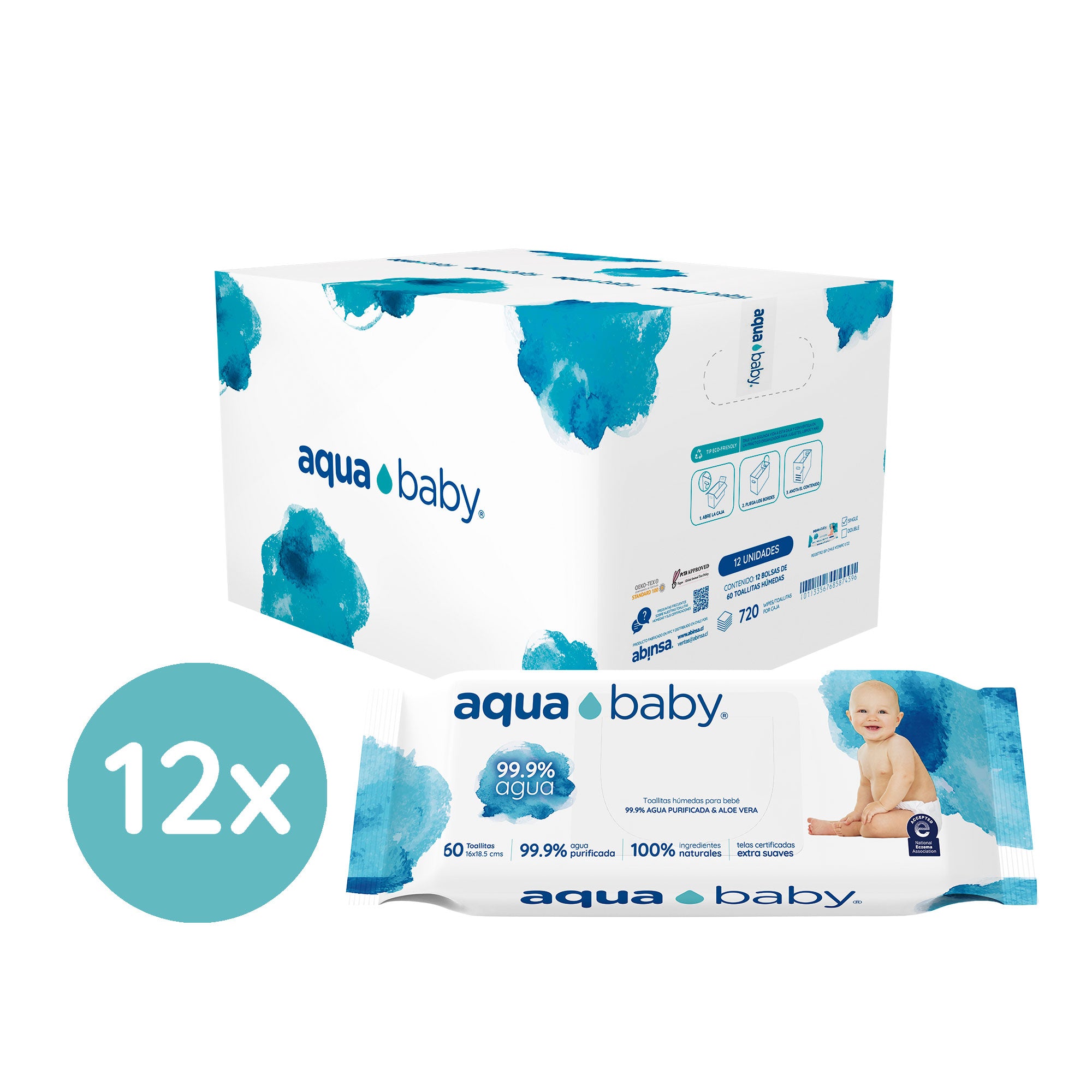 Aqua Baby 12 Bolsas de 60 Toallitas Húmedas