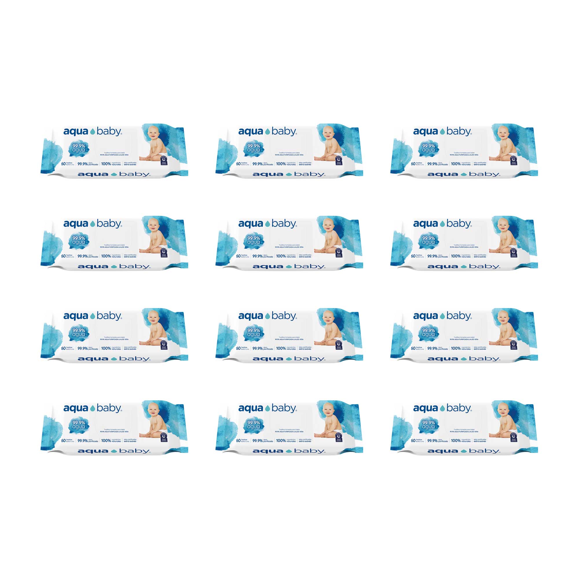 Aqua Baby 12 Bolsas de 60 Toallitas Húmedas